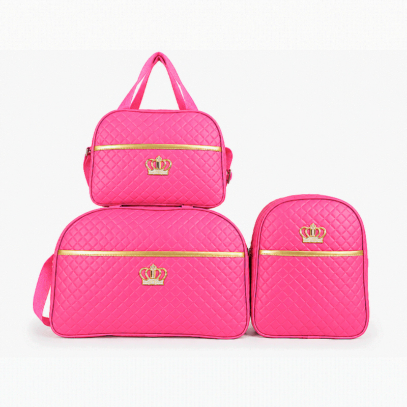 Kit Mala Bolsa Maternidade 3 Peças – Mala Grande, Mala Média e Mochila Pink