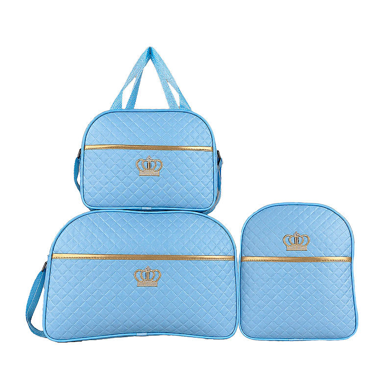 Kit Mala Bolsa Maternidade 3 Peças – Mala Grande, Mala Média e Mochila Azul BB