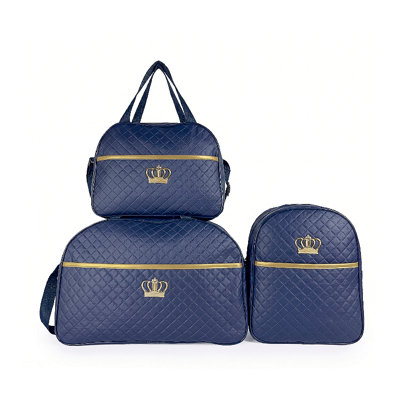 Kit Mala Bolsa Maternidade 3 Peças – Mala Grande, Mala Média e Mochila Azul Marinho