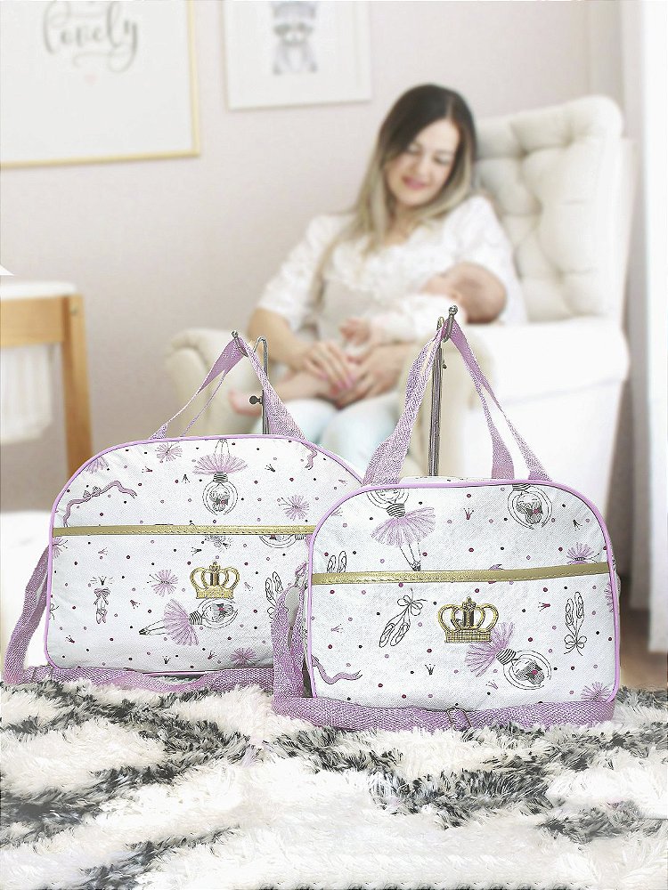 Kit Mala Bolsa Maternidade 3 Peças – Mala Grande, Mala Média e Mochila Bailarina