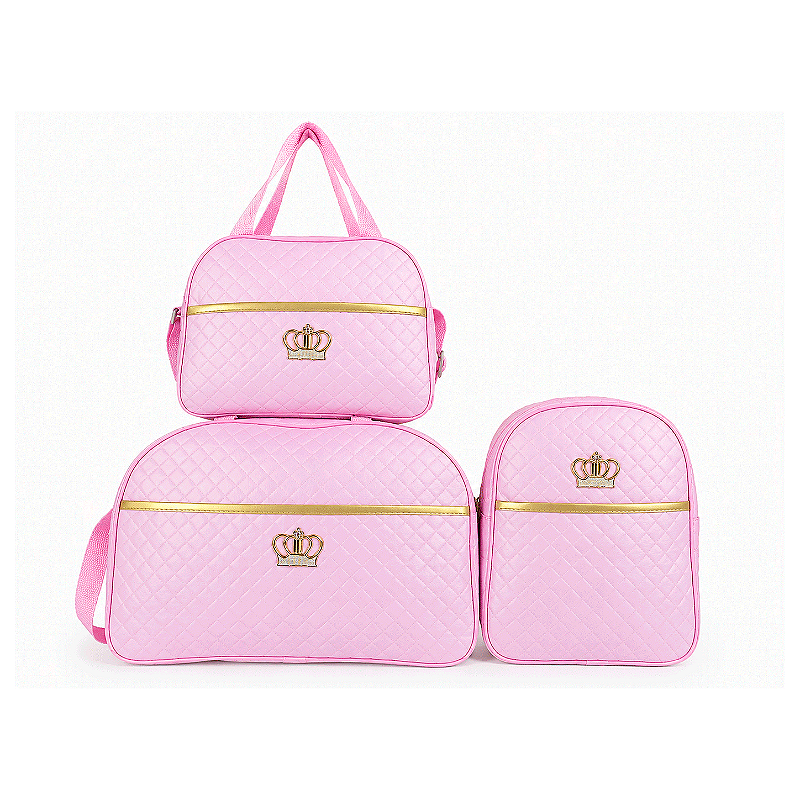 Kit Mala Bolsa Maternidade 3 Peças – Mala Grande, Mala Média e Mochila Rosa BB
