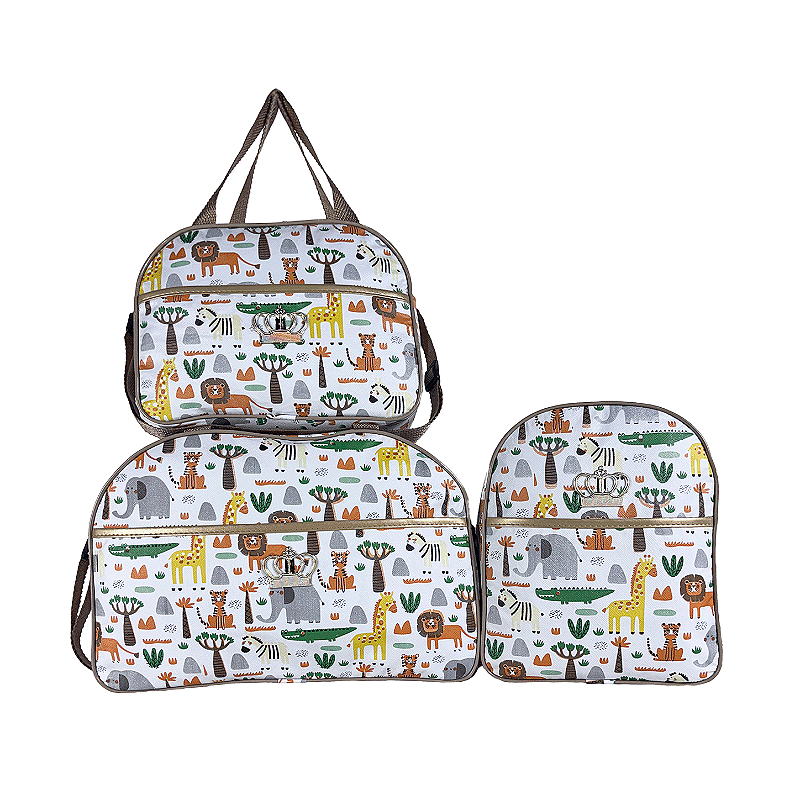 Kit Mala Bolsa Maternidade 3 Peças – Mala Grande, Mala Média e Mochila Safari