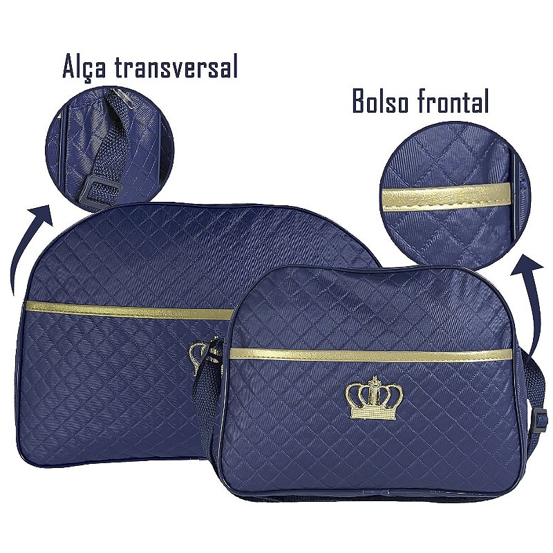 Kit Maternidade 4 Peças – Mala Grande, Mala Média e Mochila e Trocador Azul Marinho