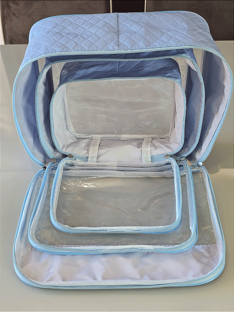 Kit Necessaire Organizadora Transparente P/M/G Azul BB