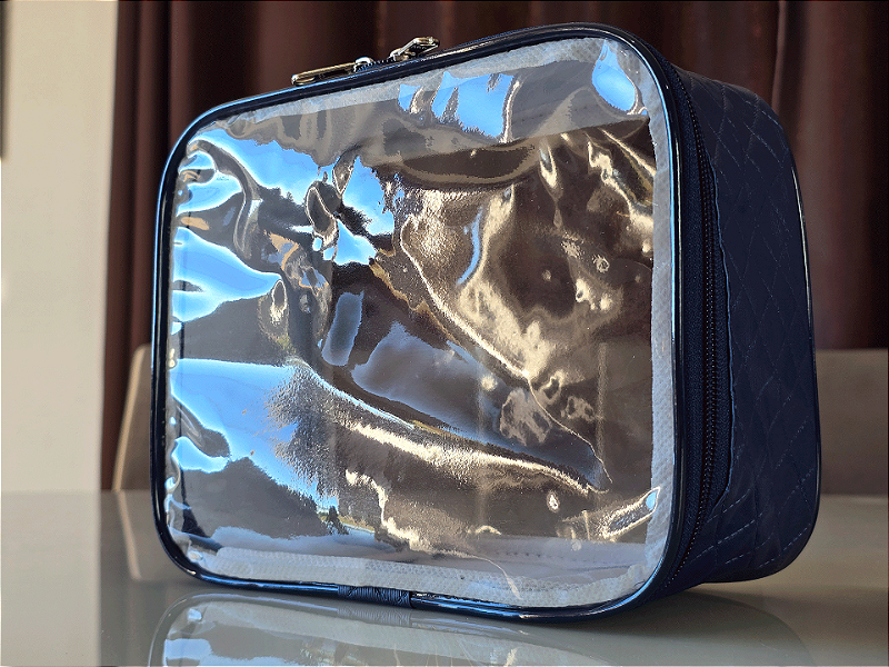 Kit Necessaire Organizadora Transparente P/M/G Azul Marinho