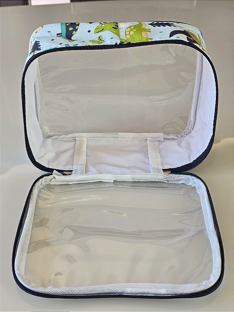 Kit Necessaire Organizadora Transparente P/M/G Dinossauro