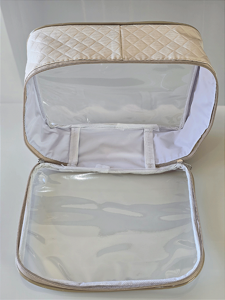 Kit Necessaire Organizadora Transparente P/M/G Bege