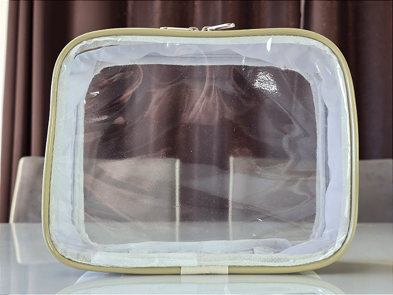 Kit Necessaire Organizadora Transparente P/M/G Bege