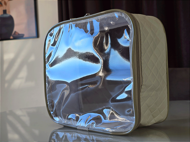 Kit Necessaire Organizadora Transparente P/M/G Bege