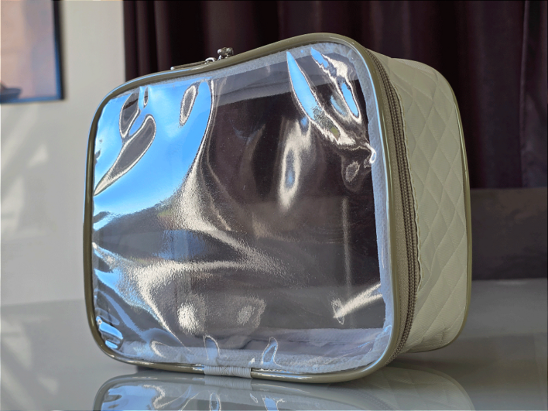 Kit Necessaire Organizadora Transparente P/M/G Bege