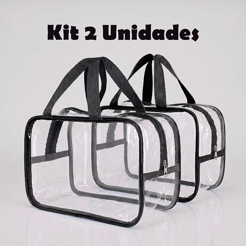 Kit 2 Bolsa Necessaire Transparente Feminina Organizadora - Preto