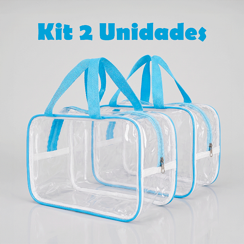 Kit 2 Bolsa Necessaire Transparente Feminina Organizadora - Azul BB