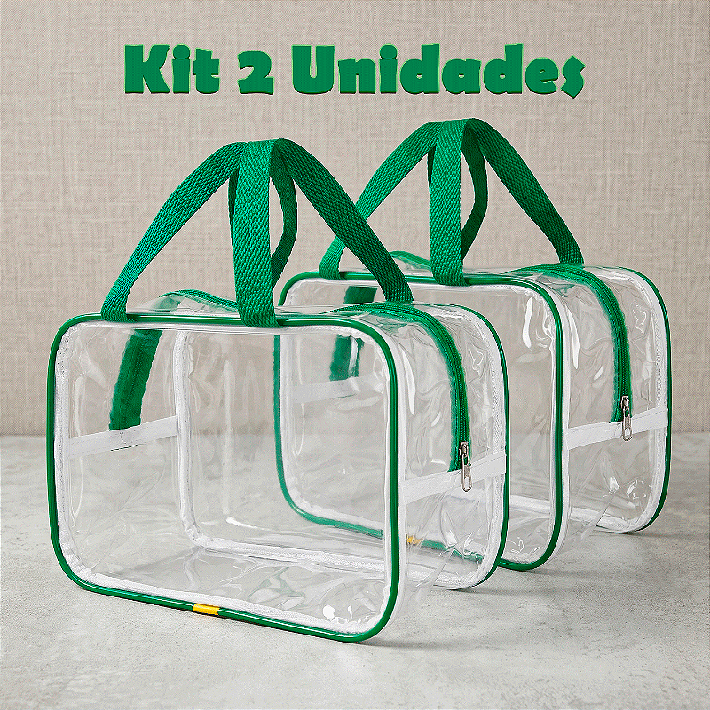 Kit 2 Bolsa Necessaire Transparente Feminina Organizadora - Verde