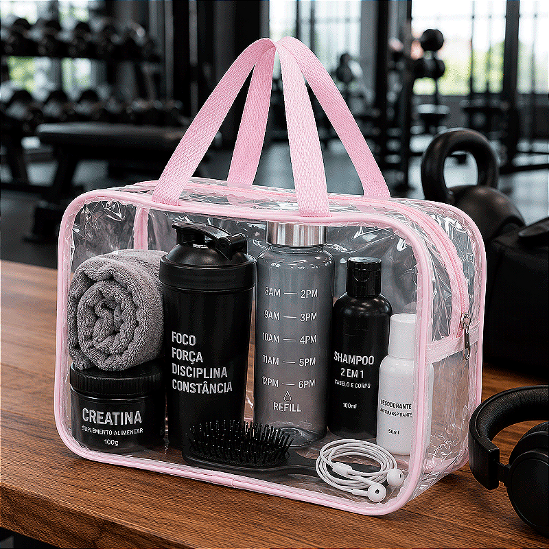 Kit 2 Bolsa Necessaire Transparente Feminina Organizadora - Rosa BB