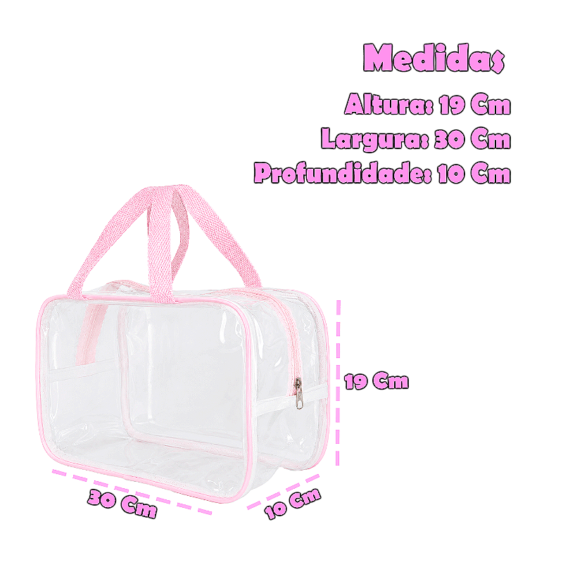 Kit 2 Bolsa Necessaire Transparente Feminina Organizadora - Rosa BB
