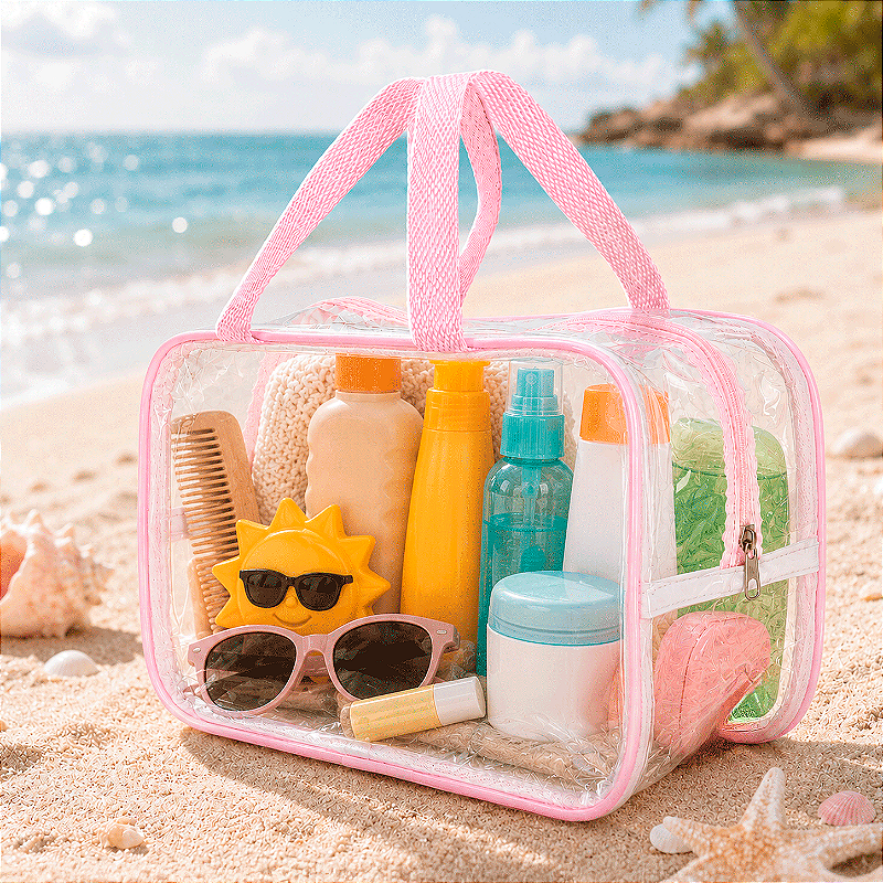 Kit 2 Bolsa Necessaire Transparente Feminina Organizadora - Rosa BB