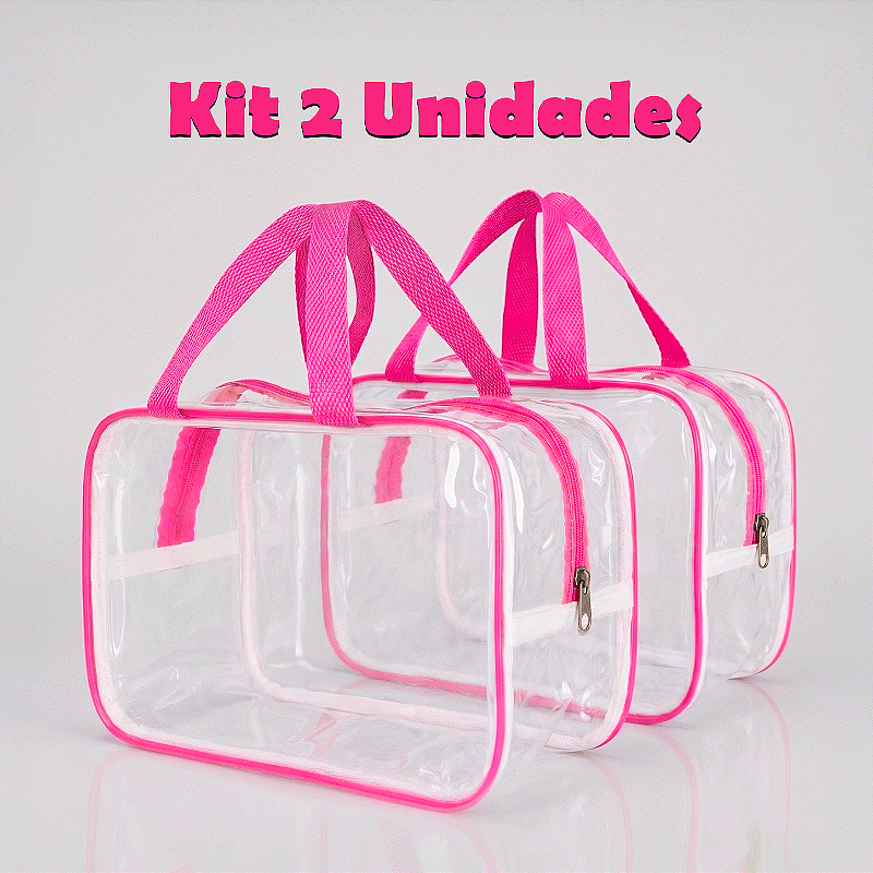 Kit 2 Bolsa Necessaire Transparente Feminina Organizadora - Pink