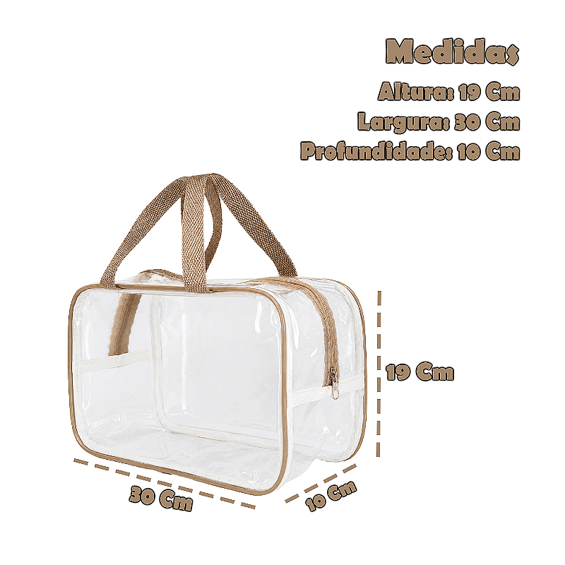 Kit 2 Bolsa Necessaire Transparente Feminina Organizadora - Bege