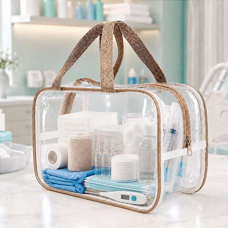 Kit 2 Bolsa Necessaire Transparente Feminina Organizadora - Bege