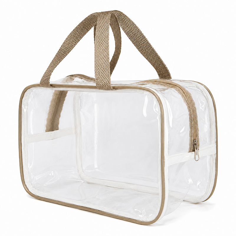 Kit 2 Bolsa Necessaire Transparente Feminina Organizadora - Bege