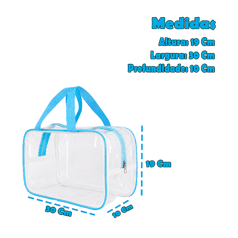 Kit 3 Bolsa Necessaire Transparente Feminina Organizadora - Azul BB