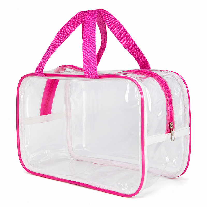 Kit 3 Bolsa Necessaire Transparente Feminina Organizadora - Pink