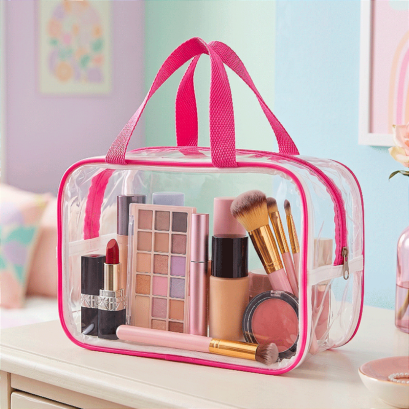Kit 3 Bolsa Necessaire Transparente Feminina Organizadora - Pink