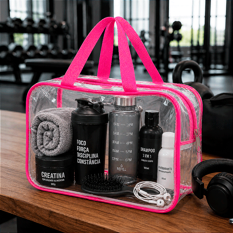 Kit 3 Bolsa Necessaire Transparente Feminina Organizadora - Pink
