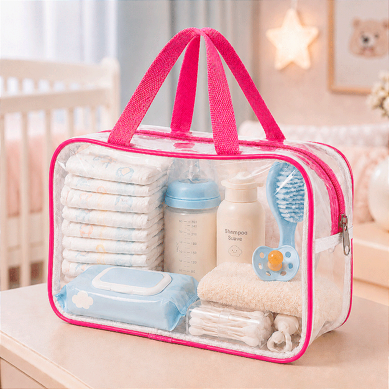 Kit 3 Bolsa Necessaire Transparente Feminina Organizadora - Pink