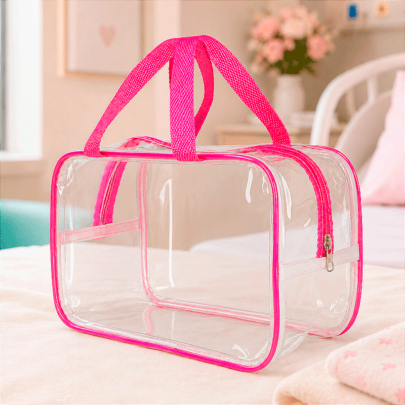 Kit 3 Bolsa Necessaire Transparente Feminina Organizadora - Pink