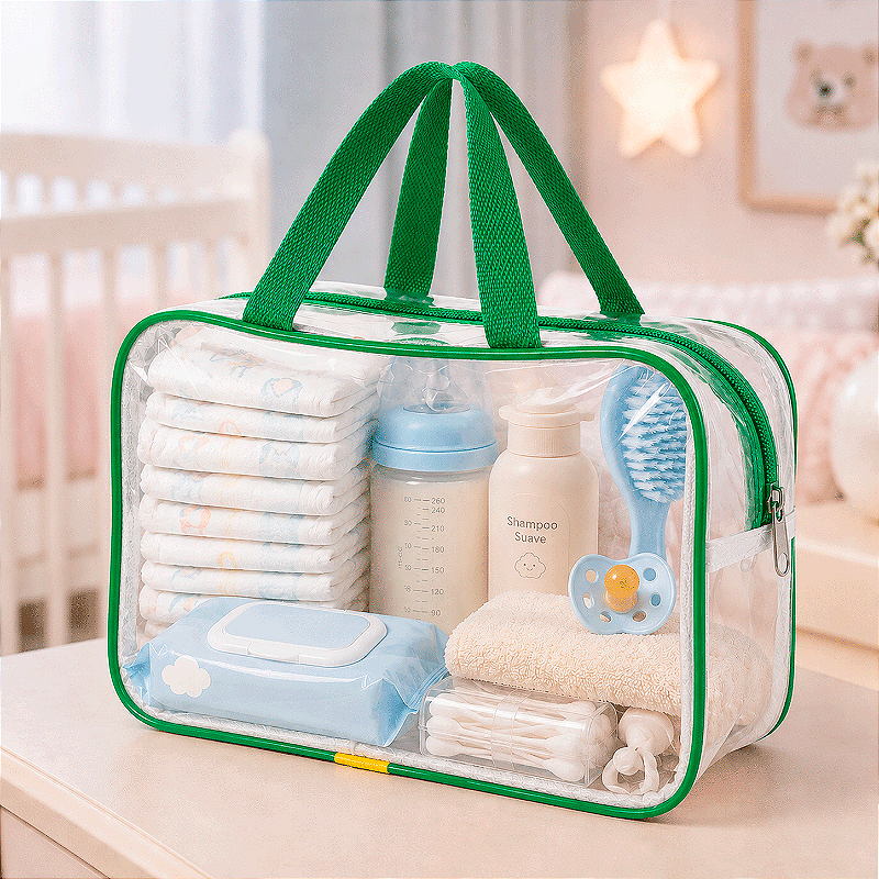 Kit 3 Bolsa Necessaire Transparente Feminina Organizadora - Verde