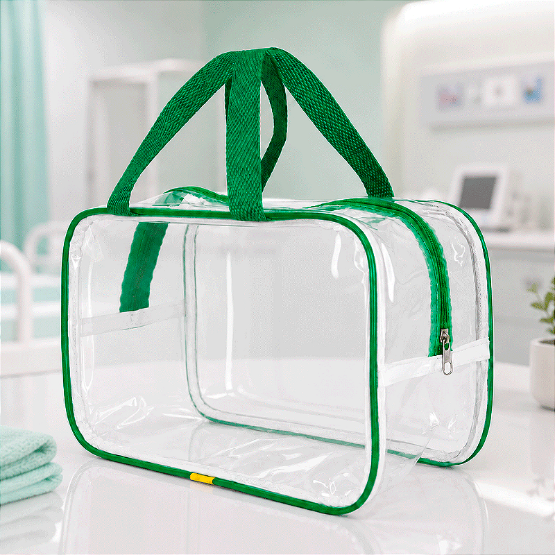 Kit 3 Bolsa Necessaire Transparente Feminina Organizadora - Verde