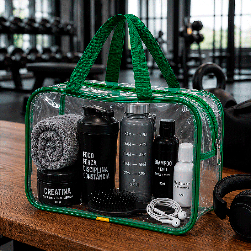 Kit 3 Bolsa Necessaire Transparente Feminina Organizadora - Verde