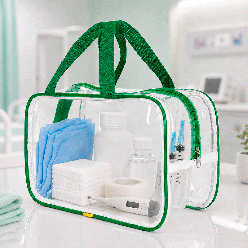 Kit 3 Bolsa Necessaire Transparente Feminina Organizadora - Verde