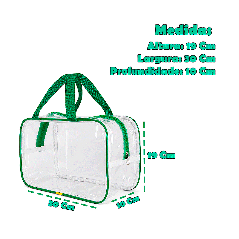 Kit 3 Bolsa Necessaire Transparente Feminina Organizadora - Verde