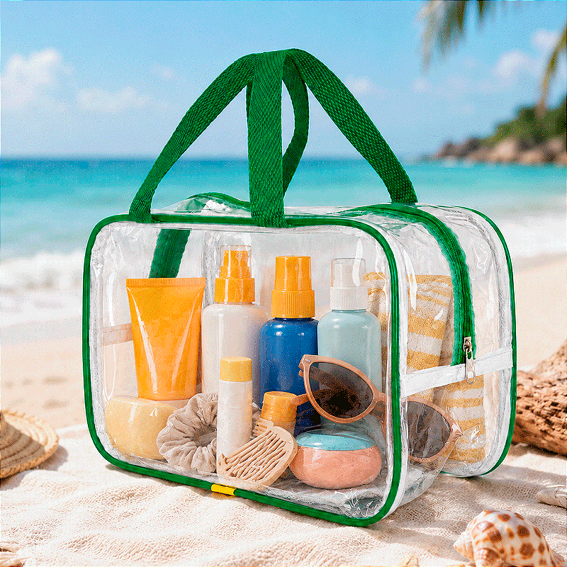 Kit 3 Bolsa Necessaire Transparente Feminina Organizadora - Verde