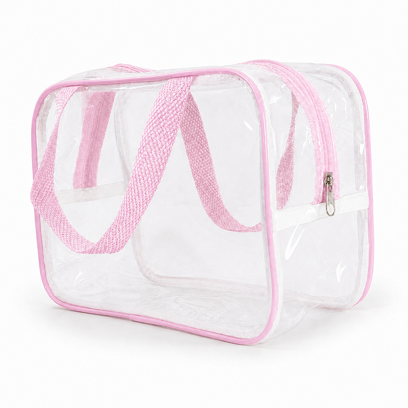 Kit 3 Bolsa Necessaire Transparente Feminina Organizadora - Rosa BB