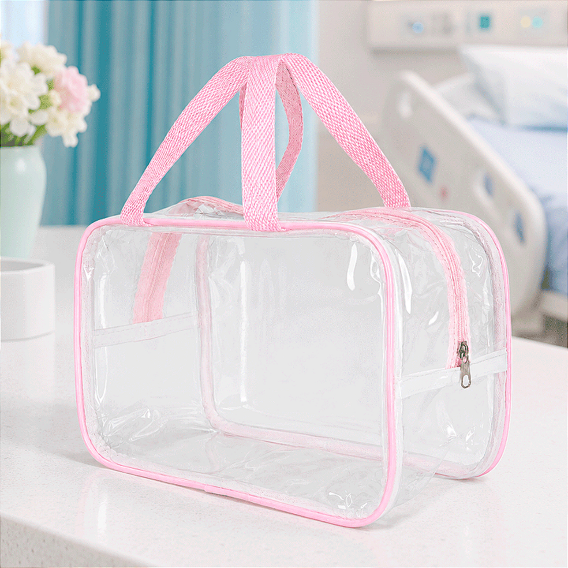 Kit 3 Bolsa Necessaire Transparente Feminina Organizadora - Rosa BB