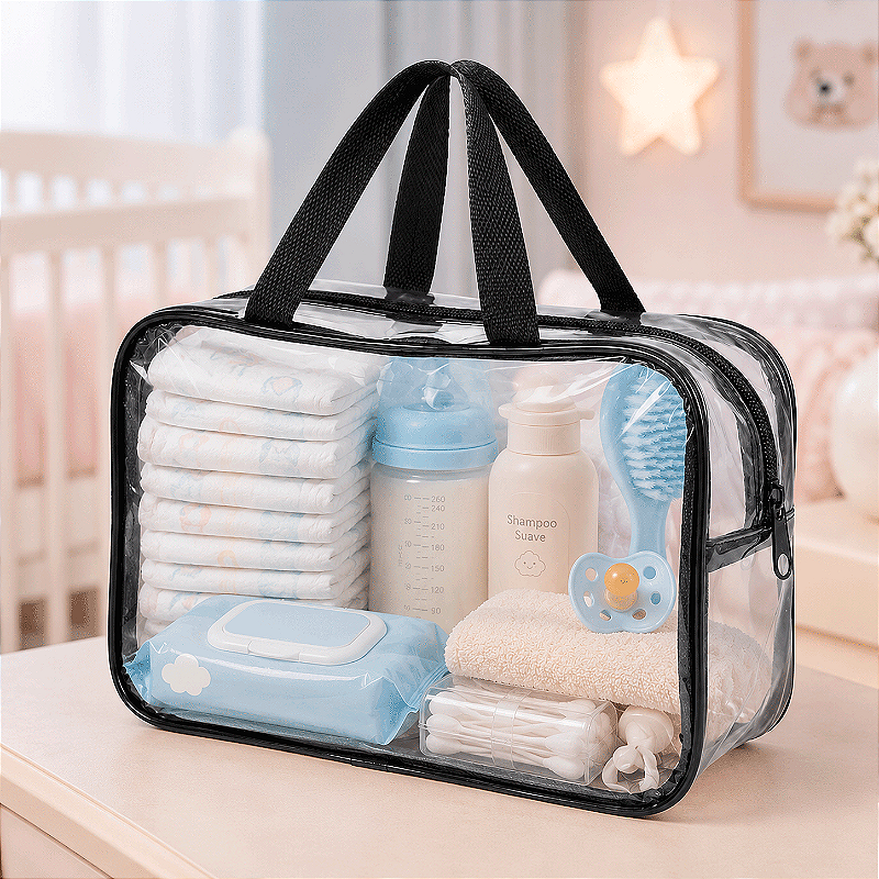 Kit 3 Bolsa Necessaire Transparente Feminina Organizadora - Preto