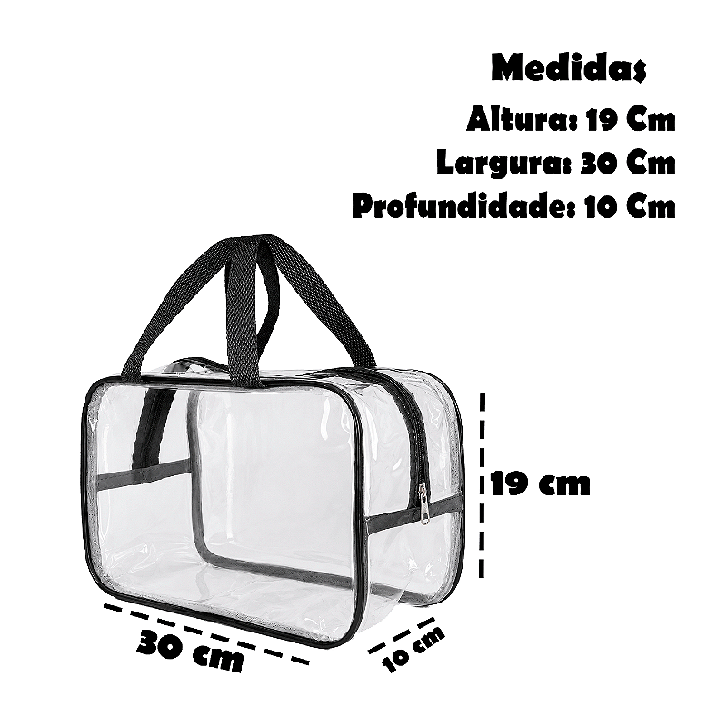Kit 3 Bolsa Necessaire Transparente Feminina Organizadora - Preto