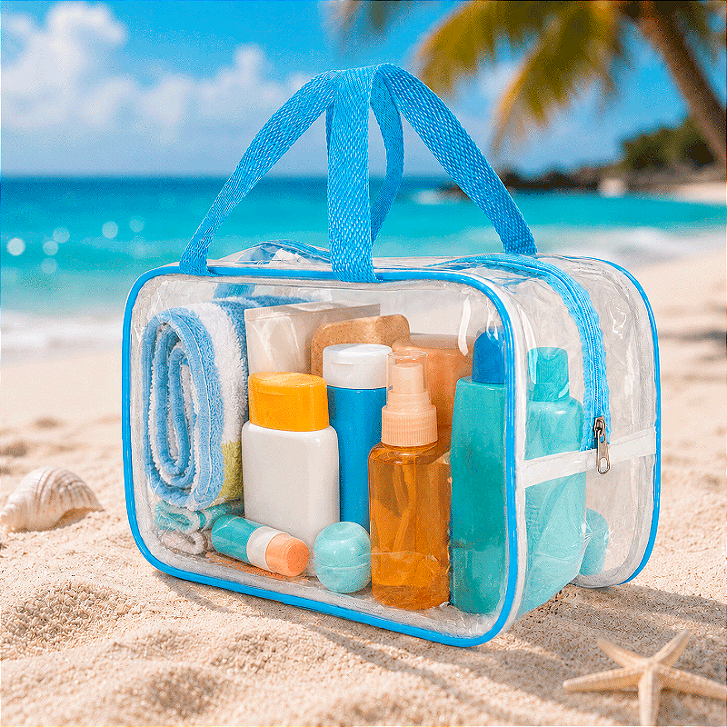 Kit 5 Bolsa Necessaire Transparente Feminina Organizadora - Azul BB