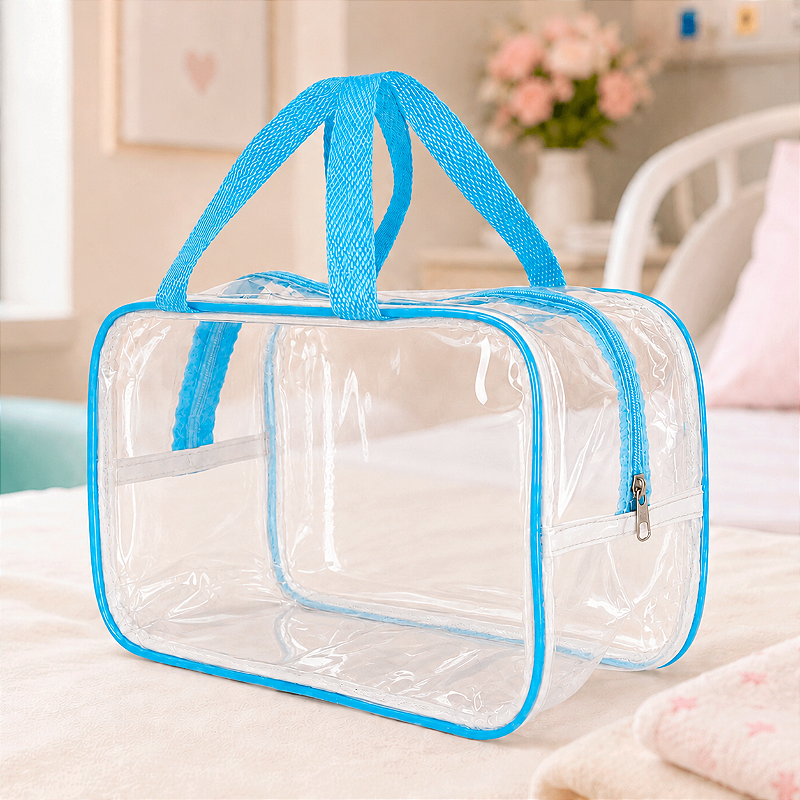 Kit 5 Bolsa Necessaire Transparente Feminina Organizadora - Azul BB