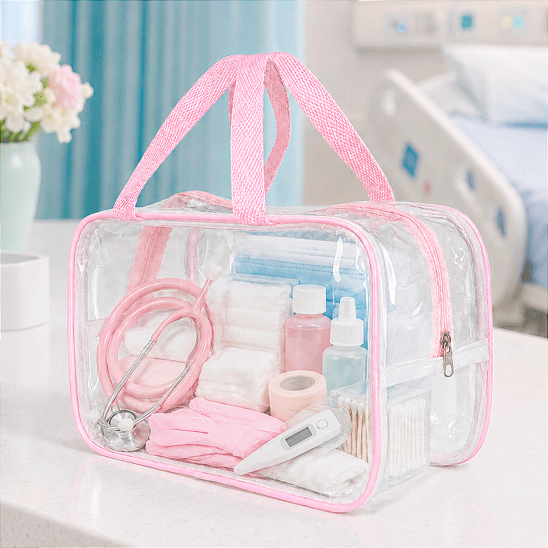 Kit 5 Bolsa Necessaire Transparente Feminina Organizadora - Rosa BB