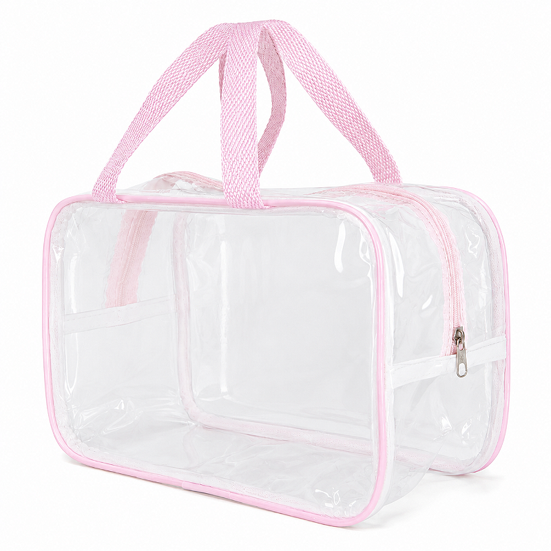 Kit 5 Bolsa Necessaire Transparente Feminina Organizadora - Rosa BB