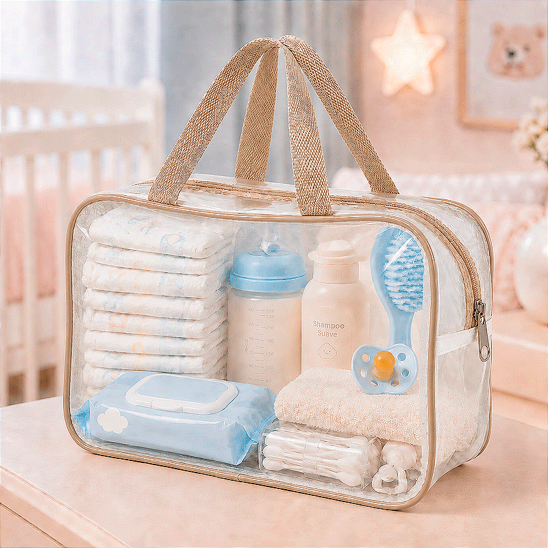 Kit 5 Bolsa Necessaire Transparente Feminina Organizadora - Bege