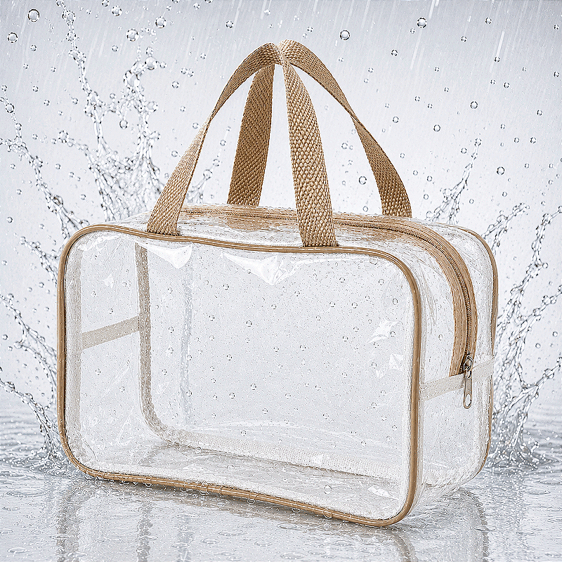 Kit 5 Bolsa Necessaire Transparente Feminina Organizadora - Bege