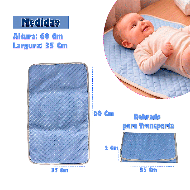 Trocador Portatil Para Bebê Acolchoado impermeável Dobravél - Azul BB