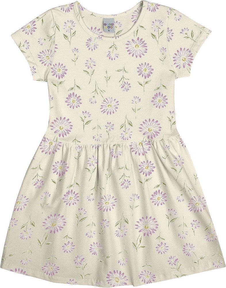 VESTIDO HAVE FUN MANGA CURTA ESTAMPADO BEGE COTTON 30688