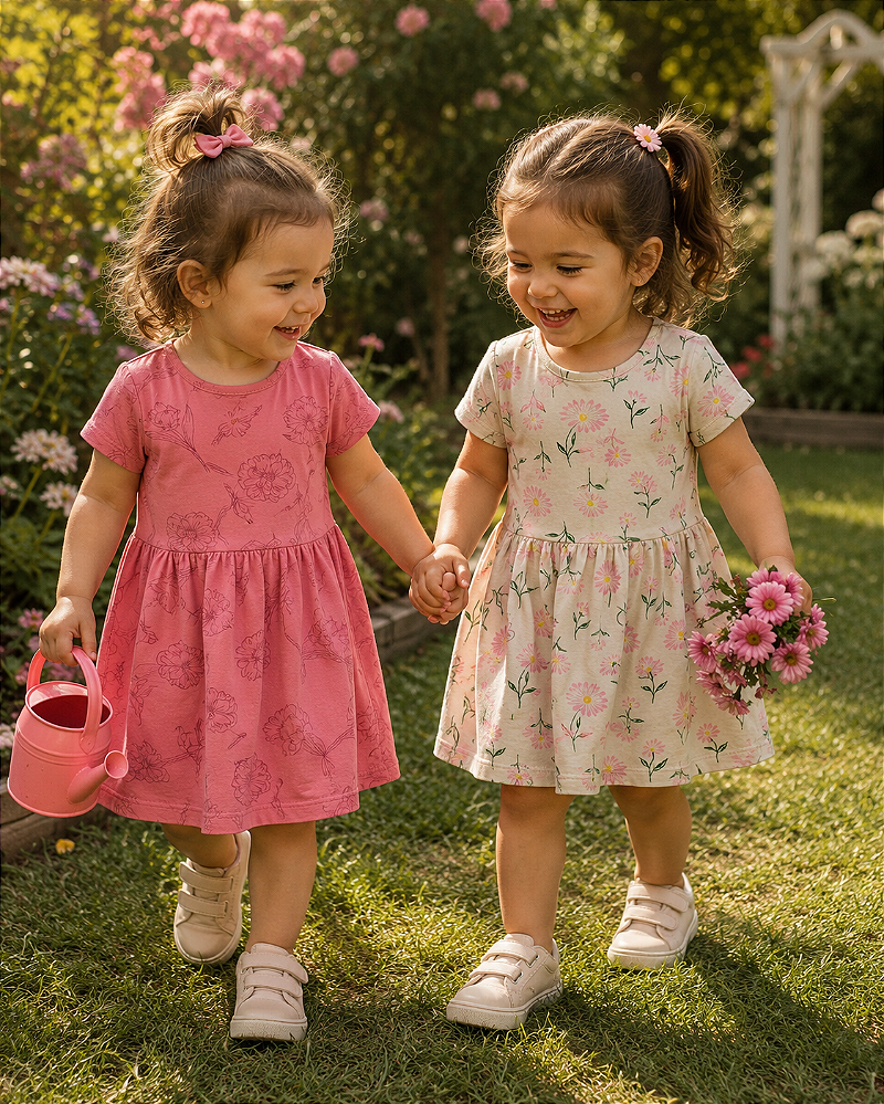 VESTIDO HAVE FUN MANGA CURTA ESTAMPADO BEGE COTTON 30688