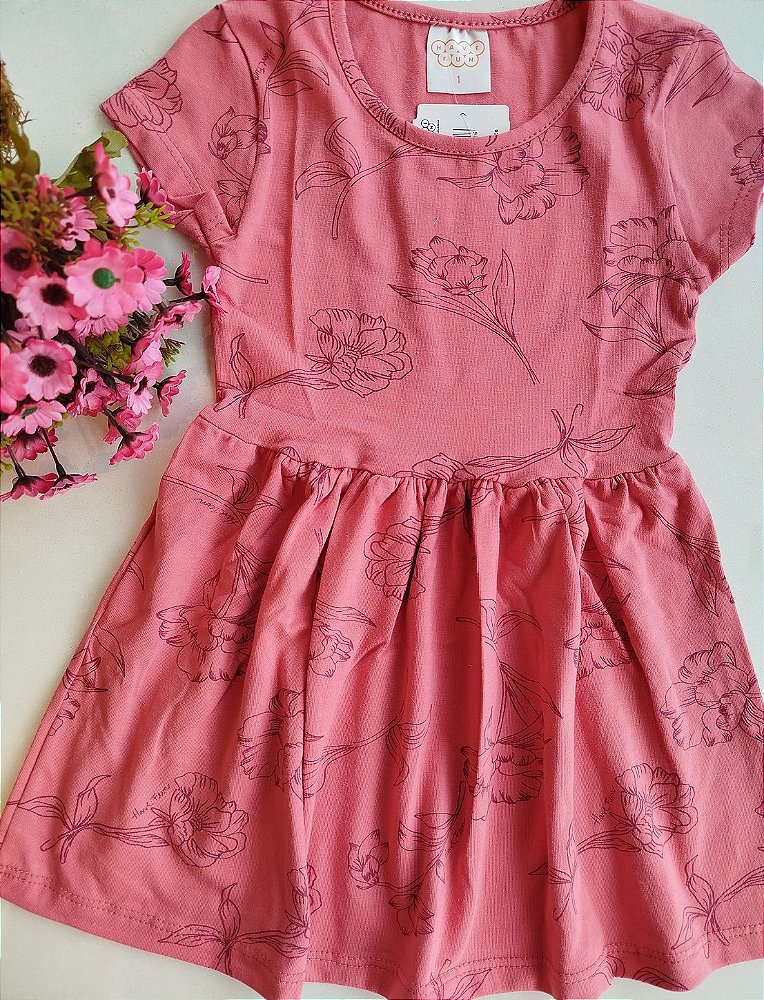 VESTIDO HAVE FUN MANGA CURTA ESTAMPADO ROSA COTTON 30688